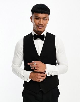 French Connection slim fit dinner suit waistcoat in black