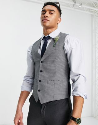 French Connection slim fit dogtooth check suit waistcoat in navy