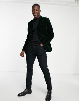 Allthemen Herenpakken Blazer Slim Fit Fluwelen Één Knop Pak Smoking Jasje, Rood, M