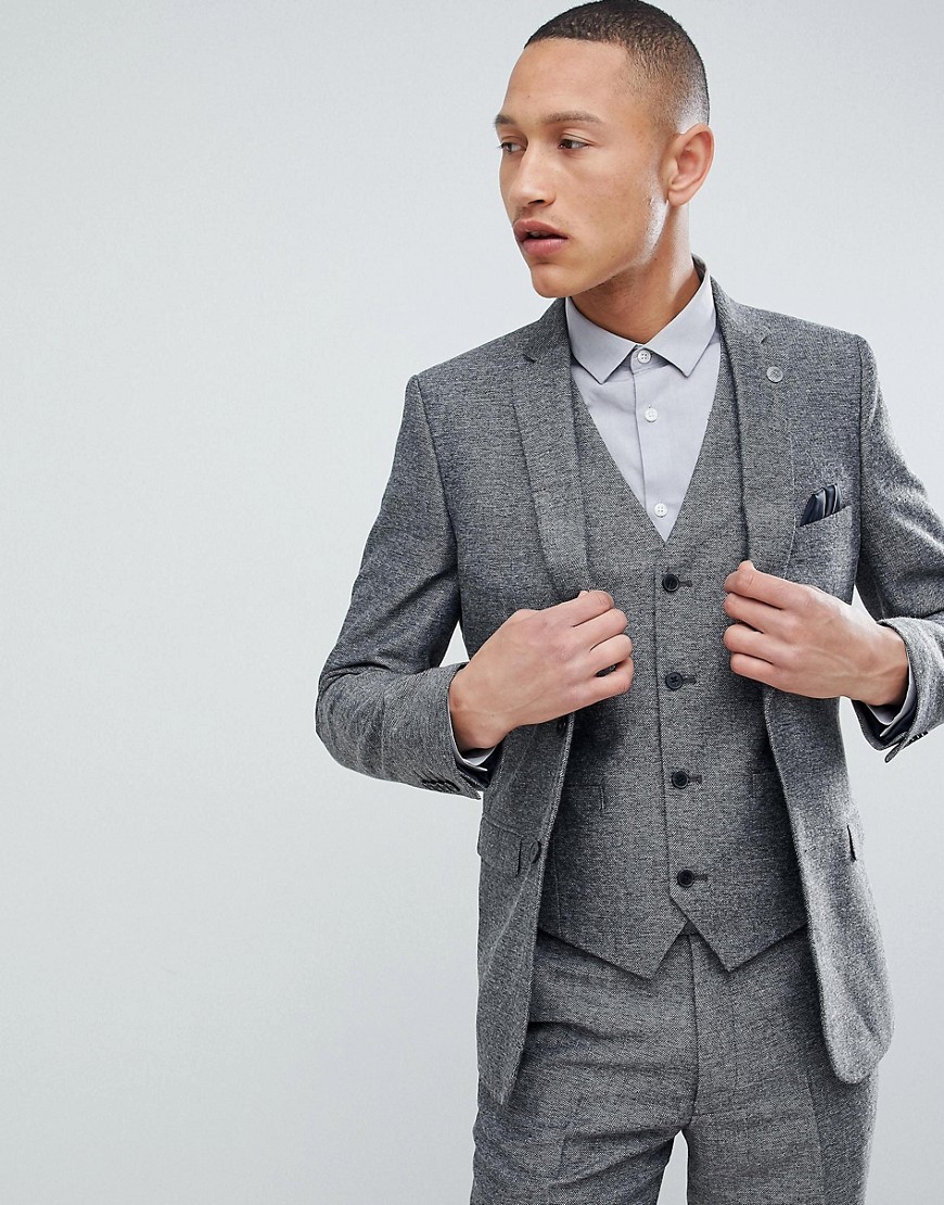 French Connection Slim Fit Grey Herringbone Suit Jacket