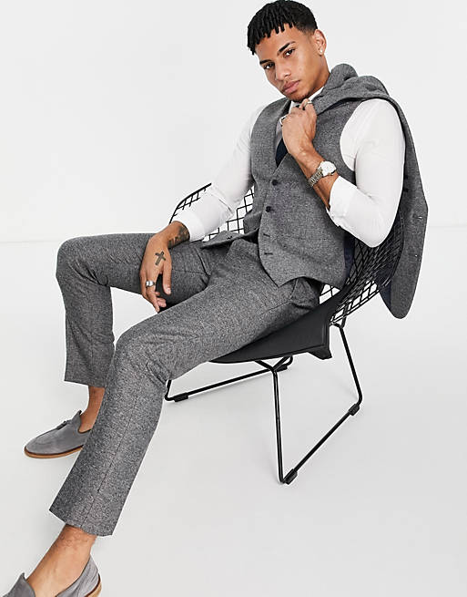 French Connection slim fit herringbone suit trousers