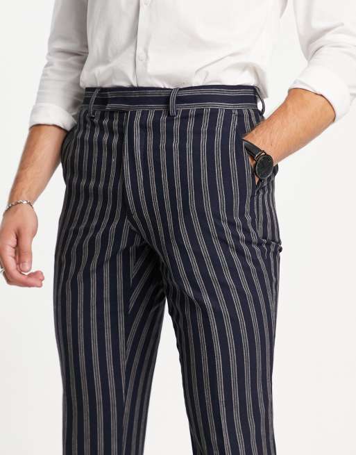 French Connection slim fit linen stripe suit pants