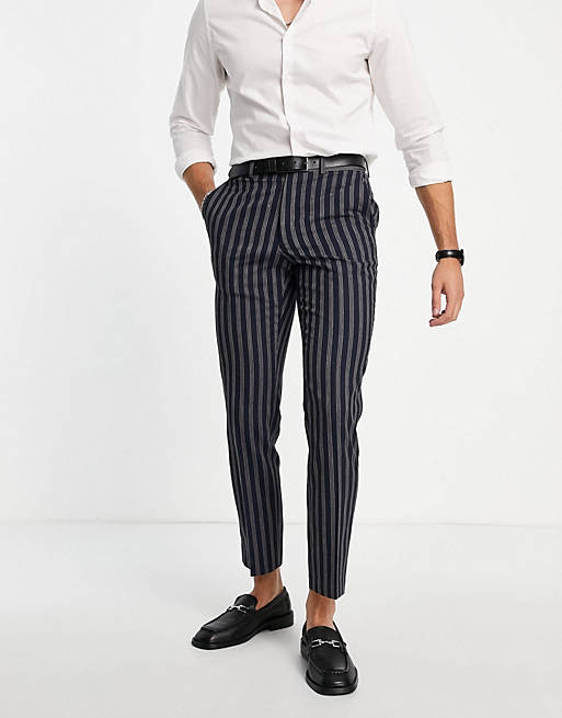 French Connection slim fit linen stripe suit trousers