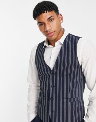 French Connection slim fit linen stripe waistcoat