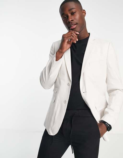 New Look relaxed fit linen suit jacket in off white