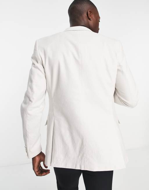 New Look relaxed fit linen suit jacket in off white