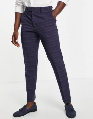 French Connection French Connection slim fit marine check suit trousers-Navy