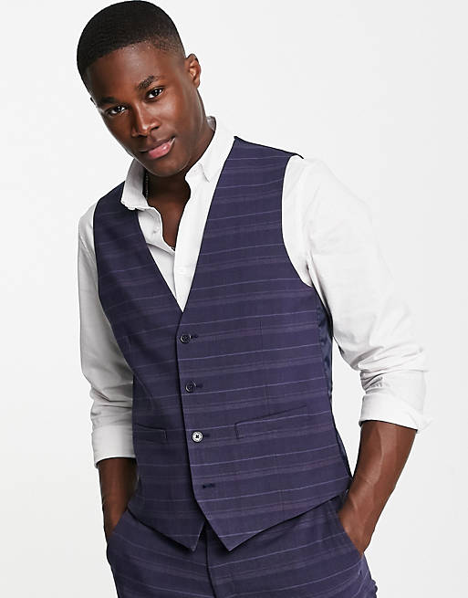 French Connection slim fit marine check suit waistcoat