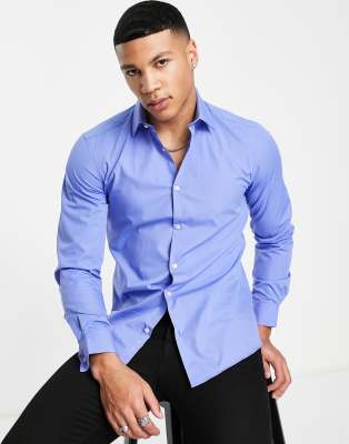 French Connection French Connection slim fit plain poplin slim fit shirt-Blue