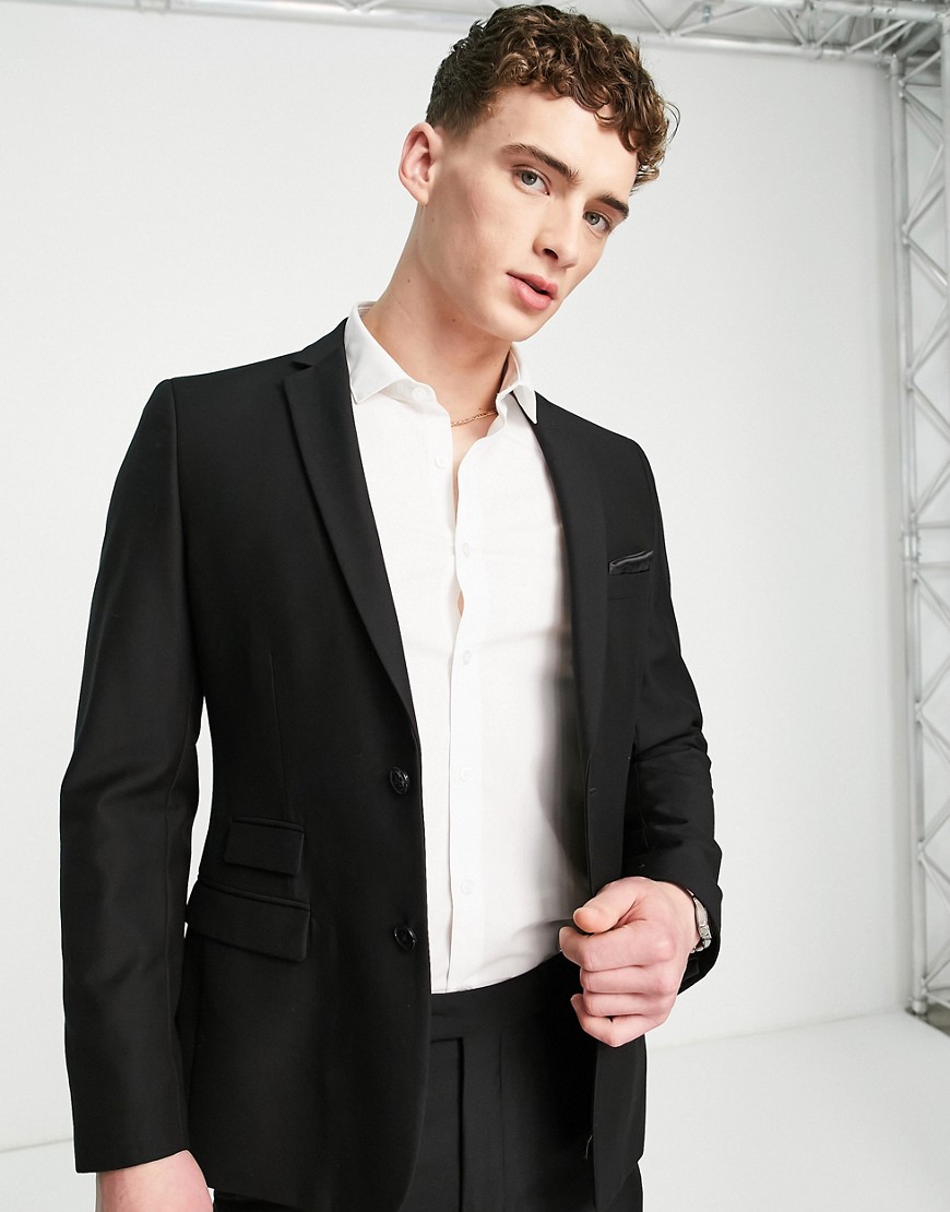 French Connection Plain Slim Fit Suit Jacket In Black