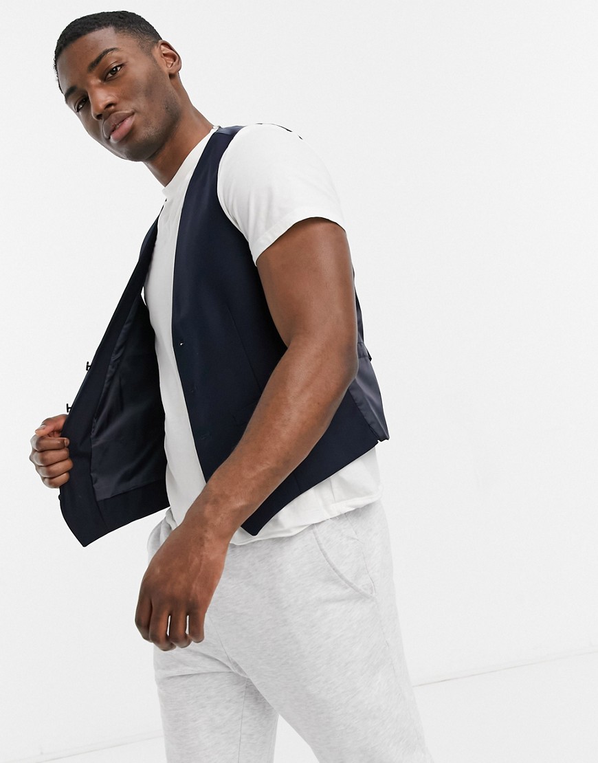 French Connection slim fit plain waistcoat-Navy