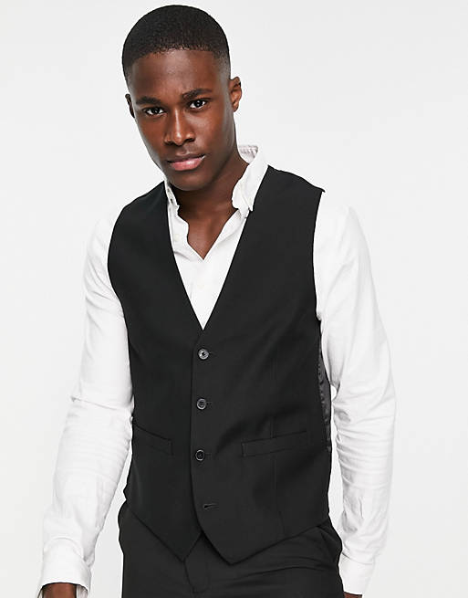 Mens Clothing Jackets Waistcoats and gilets French Connection Tall Slim Fit Dinner Waistcoat in Black for Men 