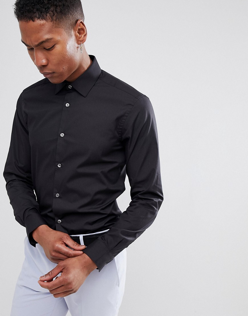 French Connection - Slim-fit poplin overhemd-Zwart