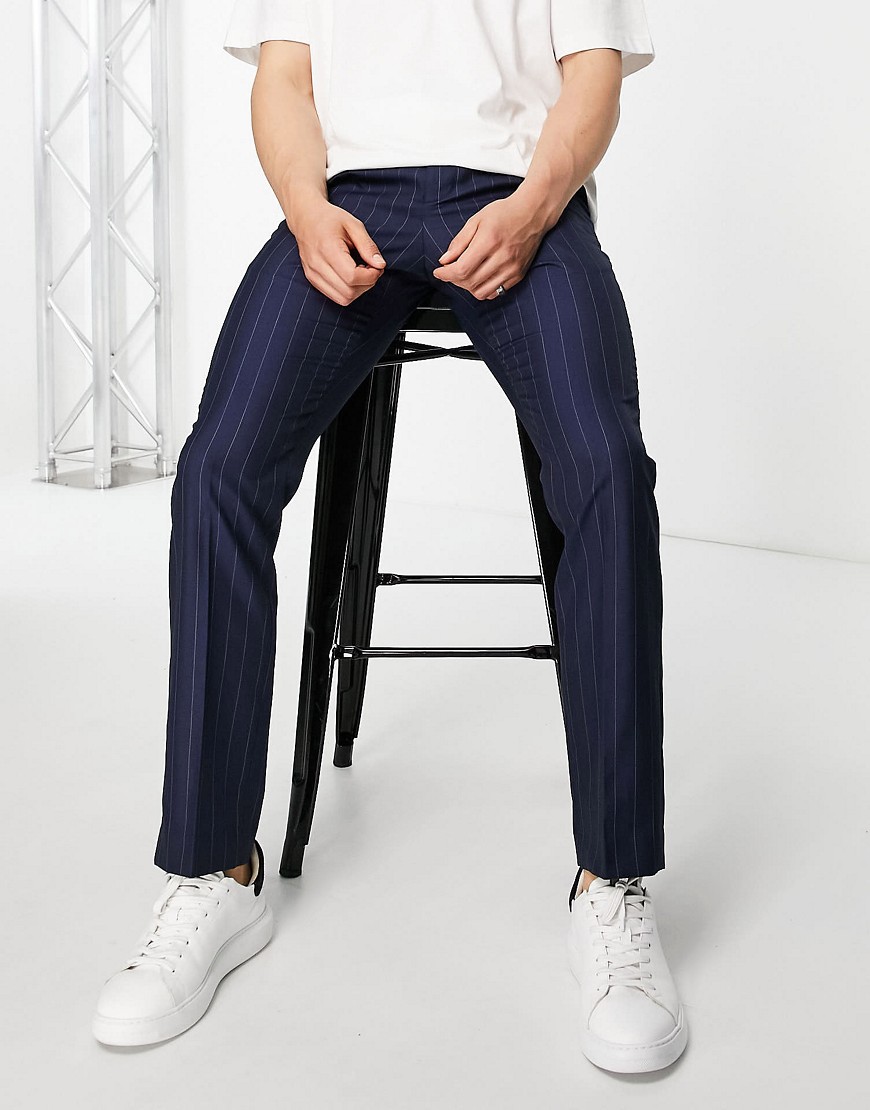 French Connection slim fit striped pants-Navy