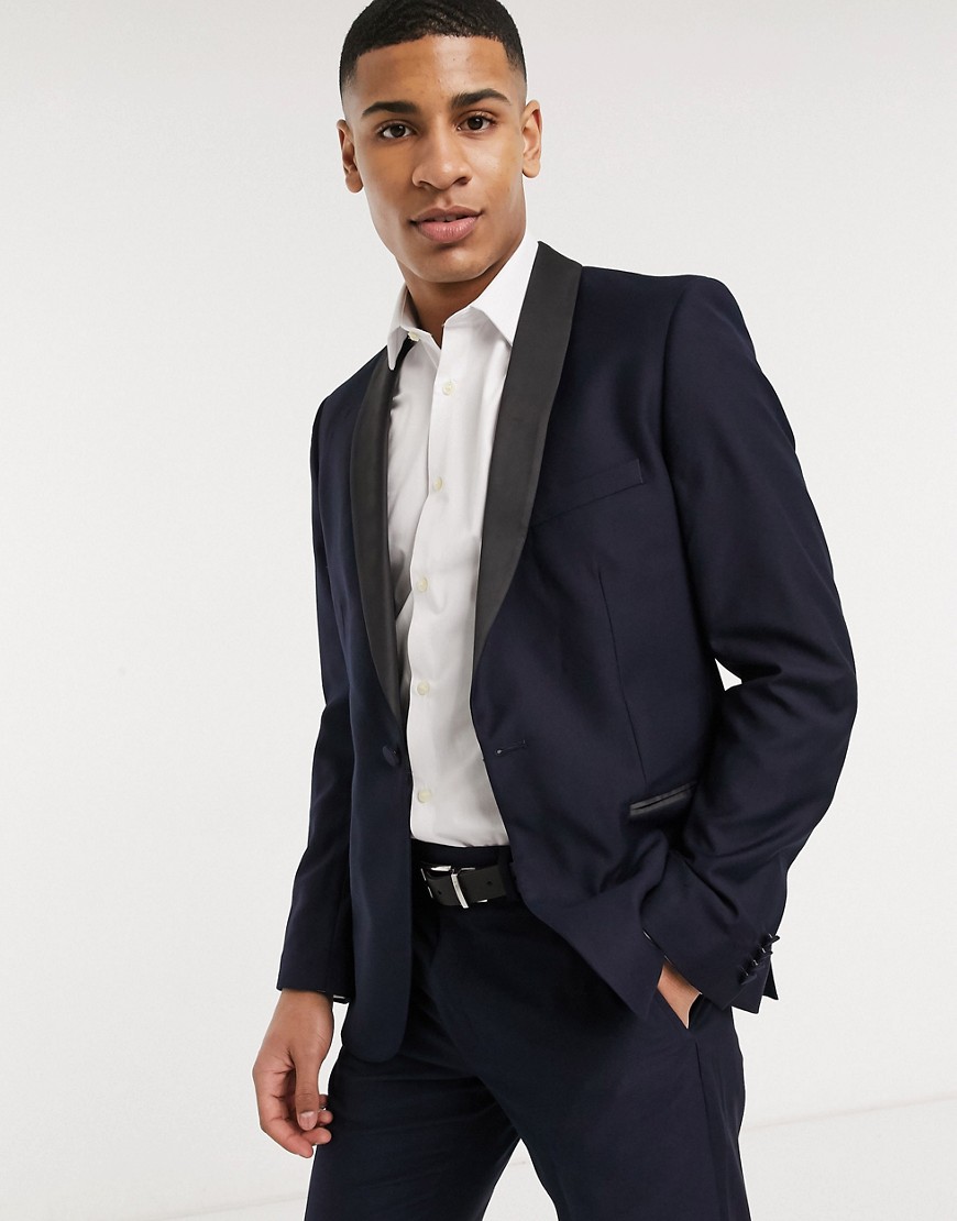 French Connection slim fit tuxedo suit jacket-Navy