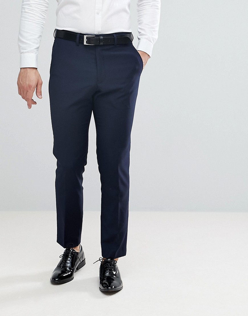 French Connection Slim Fit Tuxedo Trousers-Navy