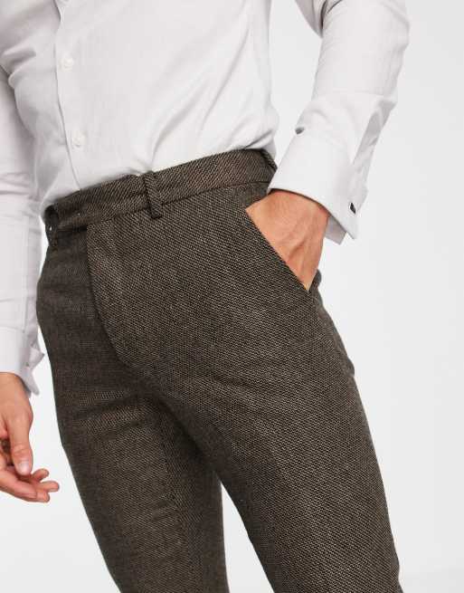 French Connection wedding suit pants in gray herringbone