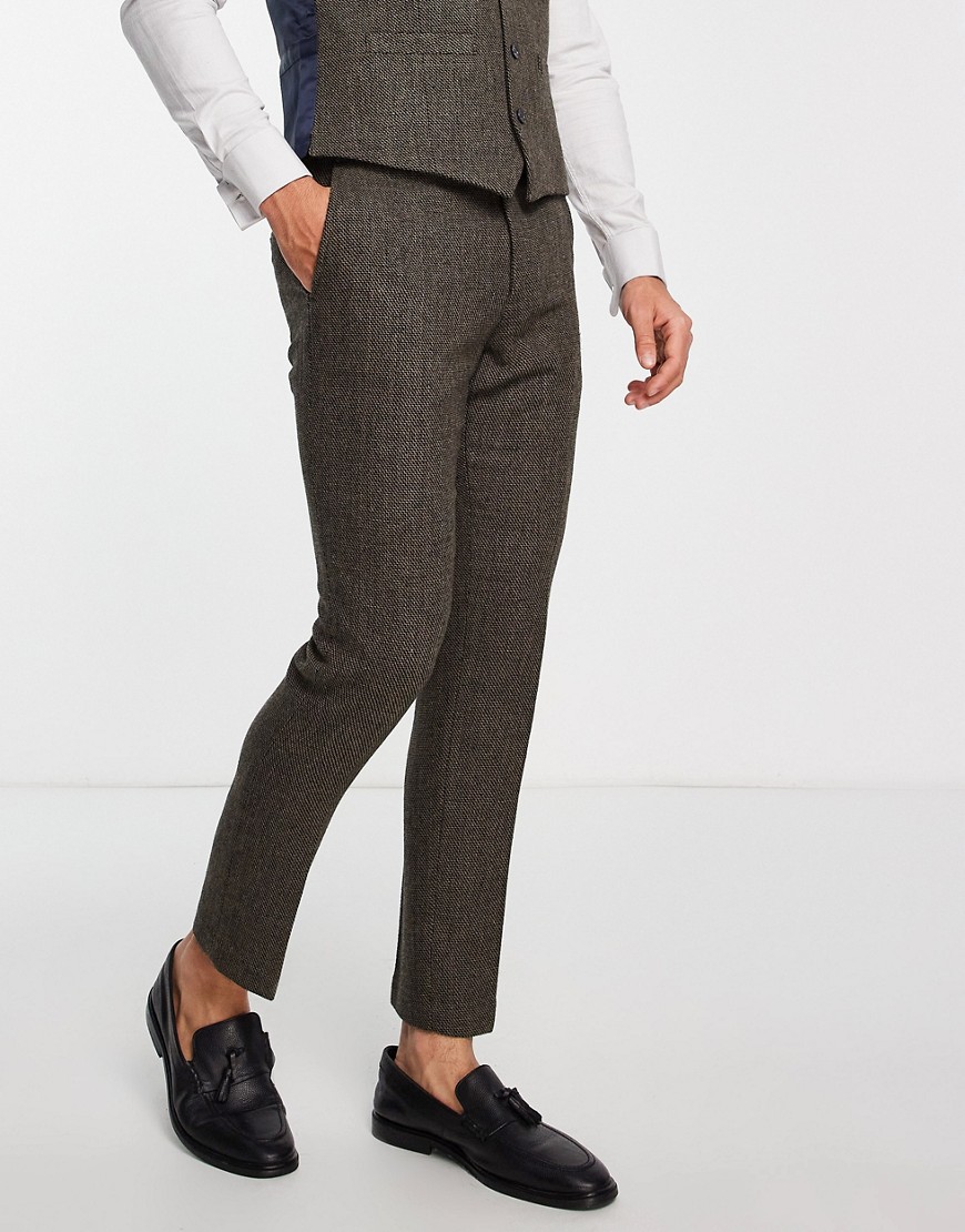 French Connection Slim Fit Tweed Suit Trousers-Brown