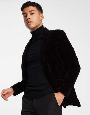 French Connection French Connection slim fit velvet blazer-Red