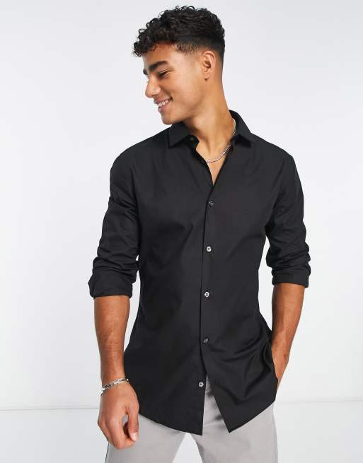 French Connection slim formal long sleeve shirt in black | ASOS