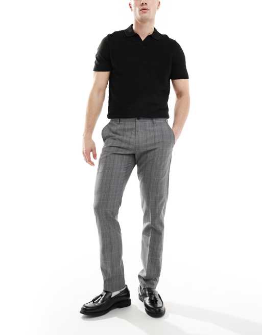 French Connection slim leg tailored pants in gray plaid