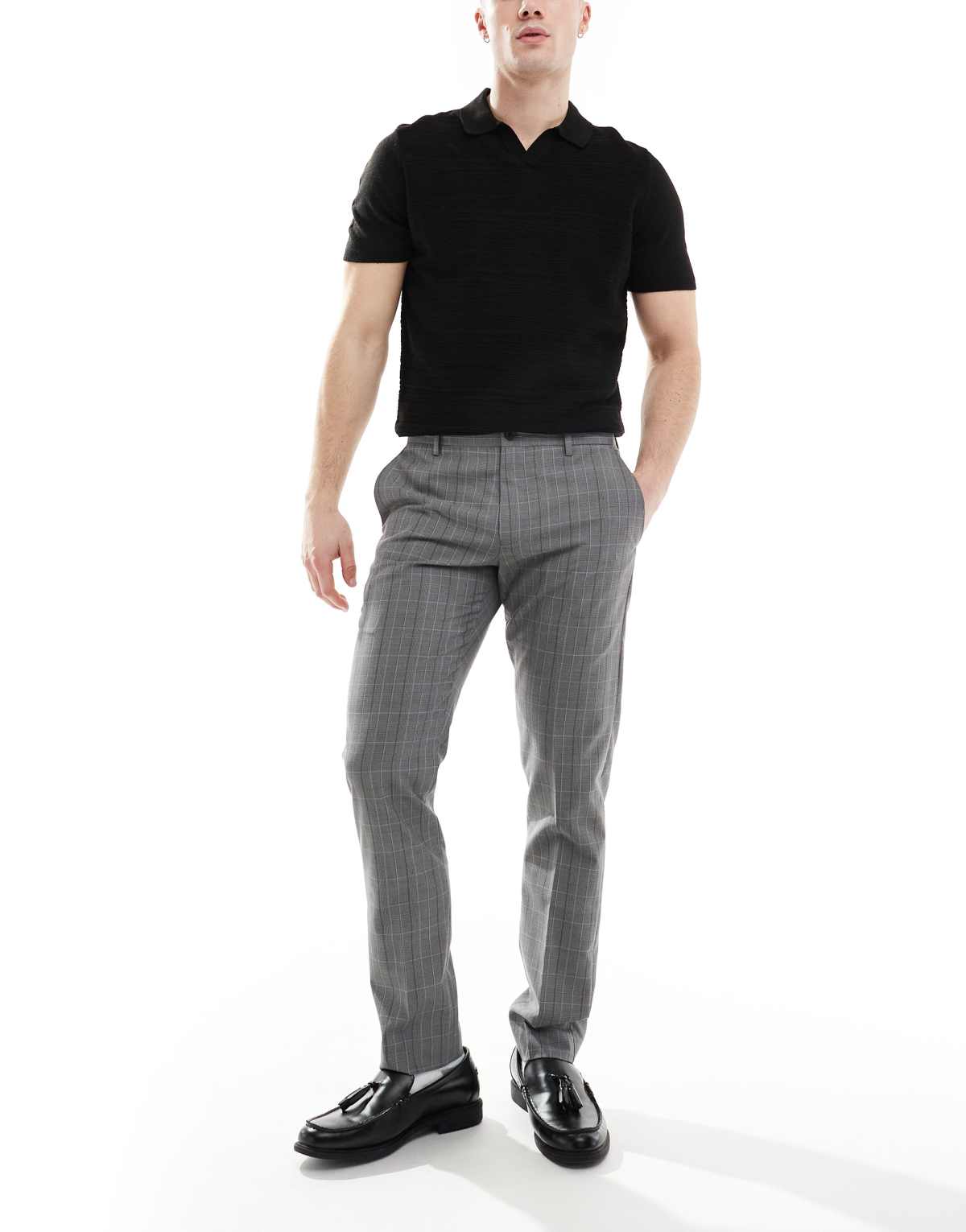 French Connection slim leg tailored trousers in grey check