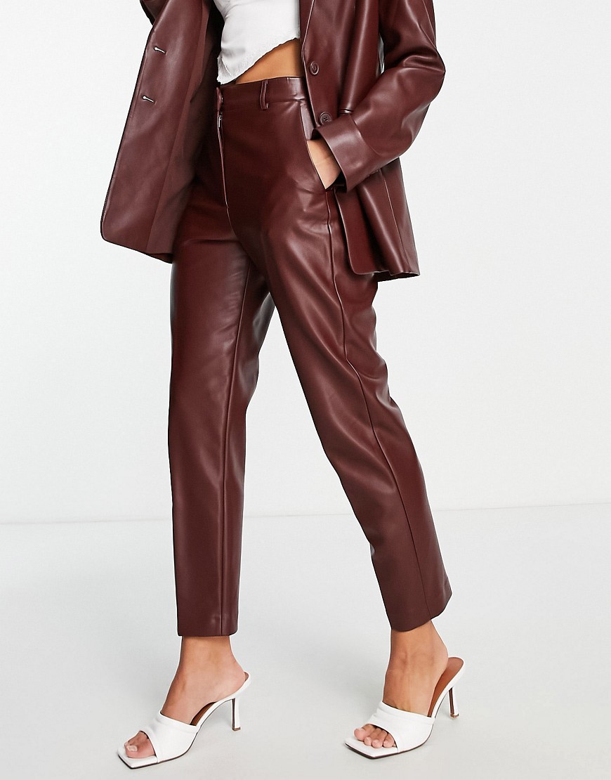 French Connection Slim Leg Trousers Co-Ord In Chocolate Pu-Brown