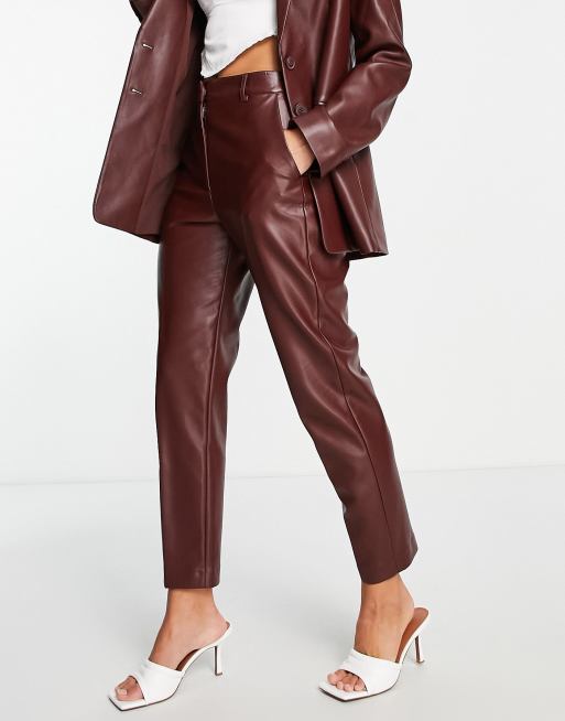 Dark Chocolate Button Up Pu Skinny Pants