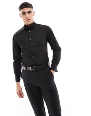 French Connection slim winged collar shirt in black - ASOS Price Checker