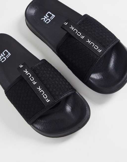 French Connection - Slippers met meerdere logo's in zwart