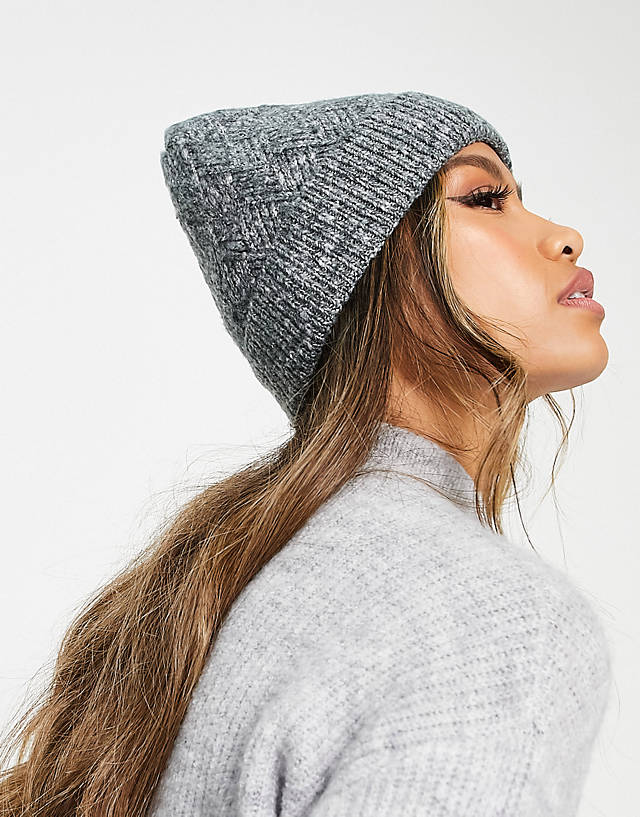 French Connection - slouched beanie hat in grey