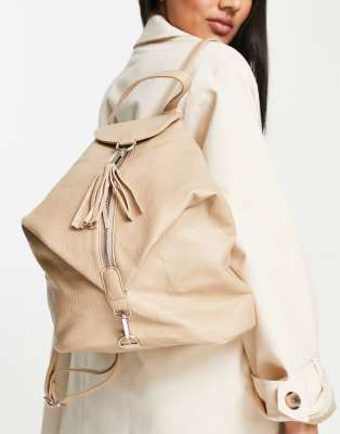 French Connection slouchy backpack in tan | ASOS