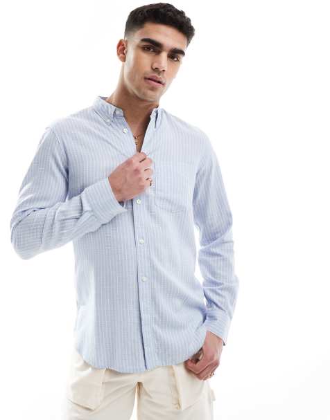 French Connection smart long sleeve shirt in soft blue check - view 1