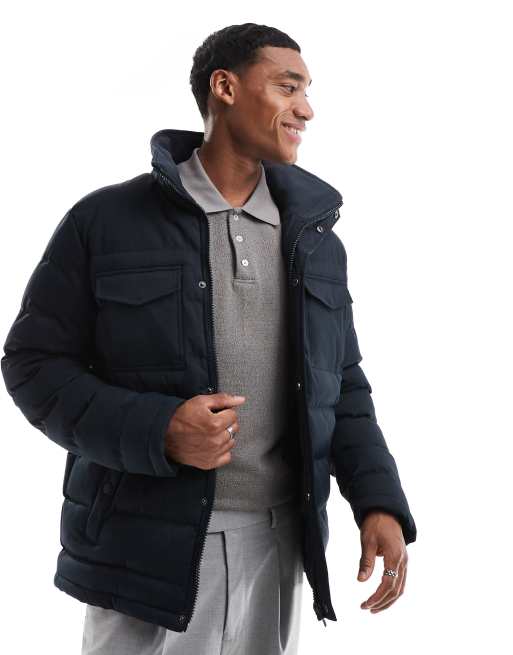 French Connection smart puffer jacket with pockets in navy ASOS