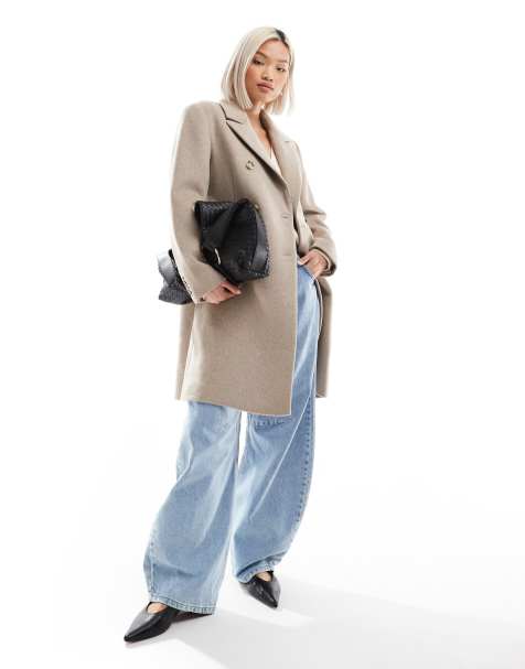 French Connection smart tailored felt coat in beige  - view 1