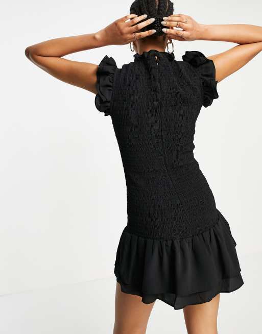 French Connection smocked mini dress in black, 2 of 4