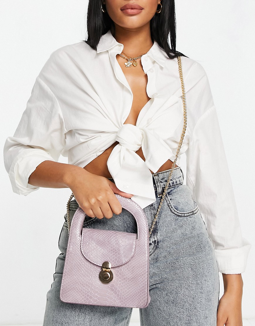 French Connection snake print top handle bag in lilac-Purple