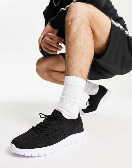 French Connection sock knit sneakers in black ASOS