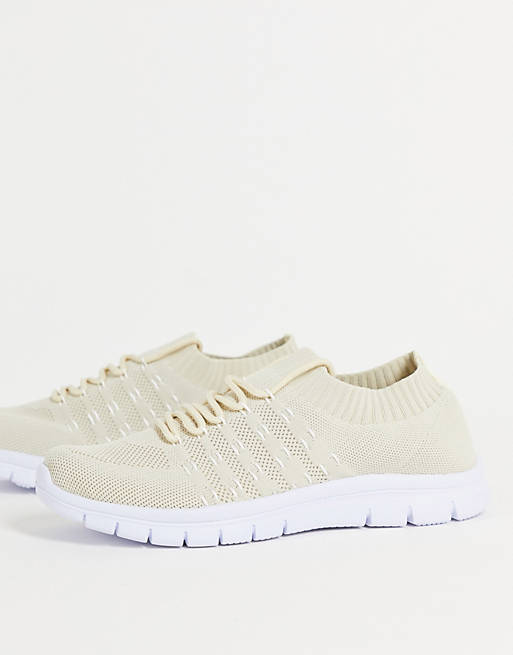 French Connection sock knitted trainer in beige