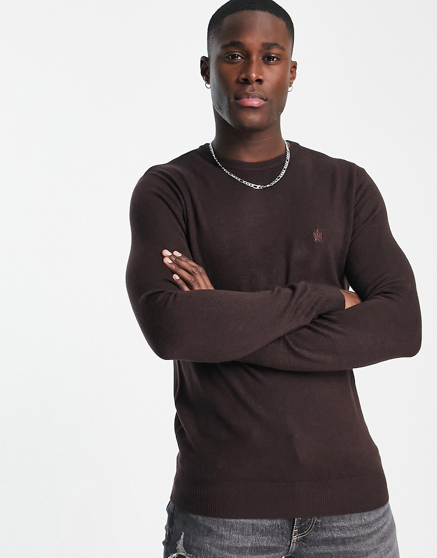 French Connection soft touch crew neck jumper in burgundy-Red