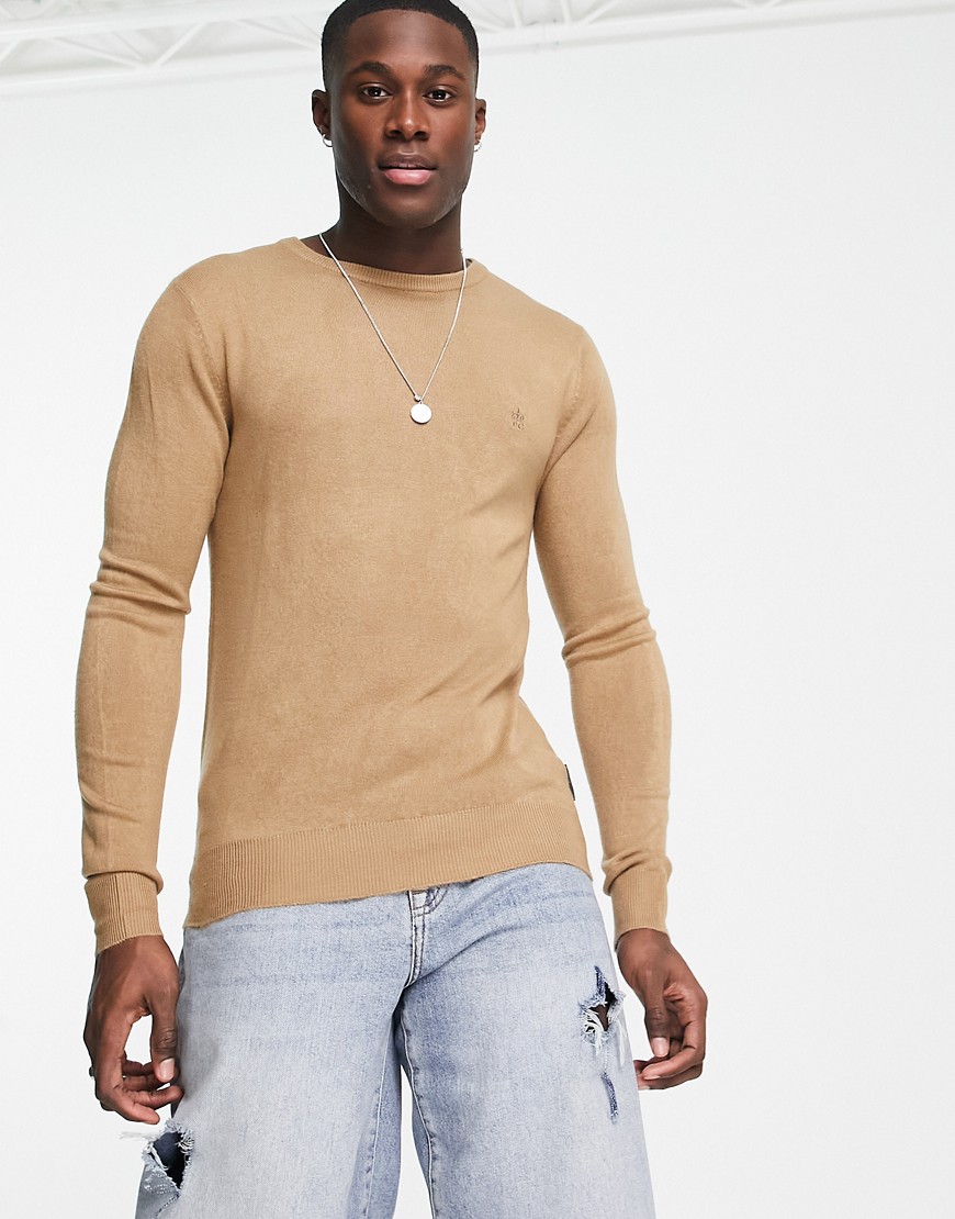 French Connection soft touch crew neck jumper in camel-Neutral