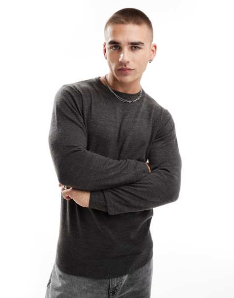 French Connection soft touch crew neck jumper in charcoal melange - view 1