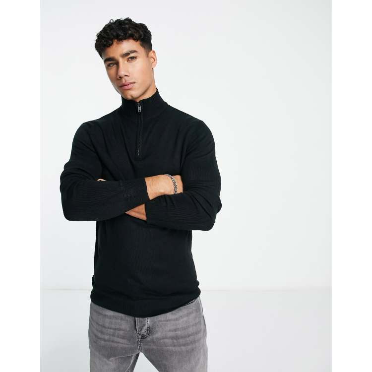 French Connection soft touch half zip jumper in black | ASOS