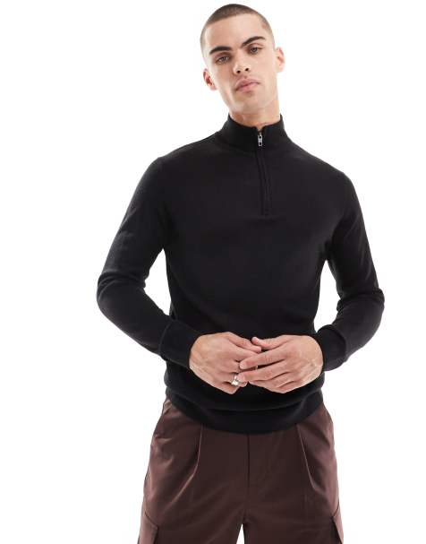 French Connection soft touch half zip jumper in black - view 1