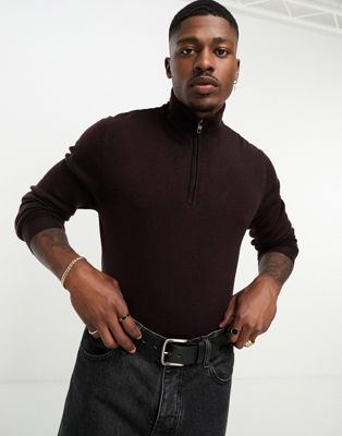 French Connection soft touch half zip jumper in burgundy