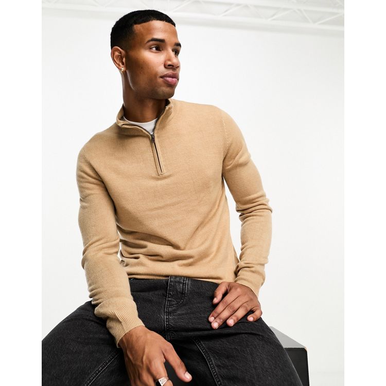Only & Sons Oversized Knit Polo with Quarter Zip in beige-Neutral