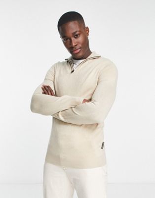French Connection soft touch half zip jumper in stone