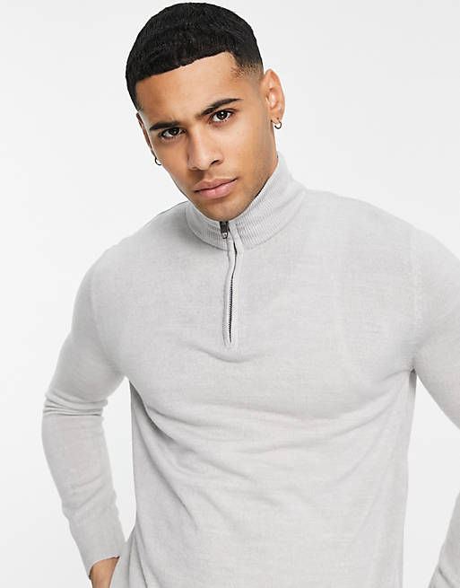 French Connection soft touch half zip jumper in light grey | ASOS