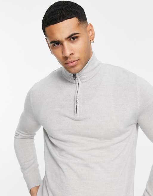 French Connection soft touch half zip jumper in light grey | ASOS