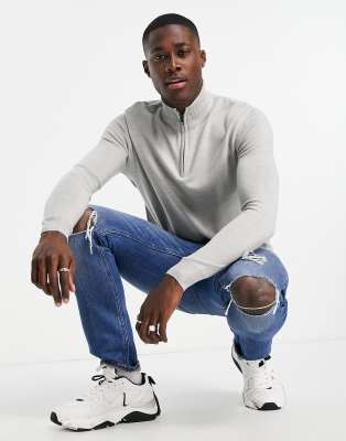 French Connection French Connection soft touch half zip jumper in light grey